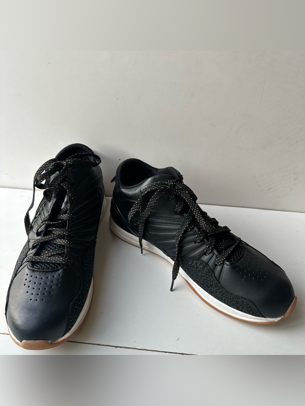 AND1 Men's Size 12 Basketball Shoes Black Gold Speckle Mid Top Sneakers Gum Sole